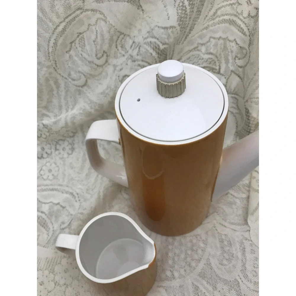 Vintage‎ MCM Mikasa Cera-Stone Brown/Mustard  Coffee Pot and Creamer, Japan